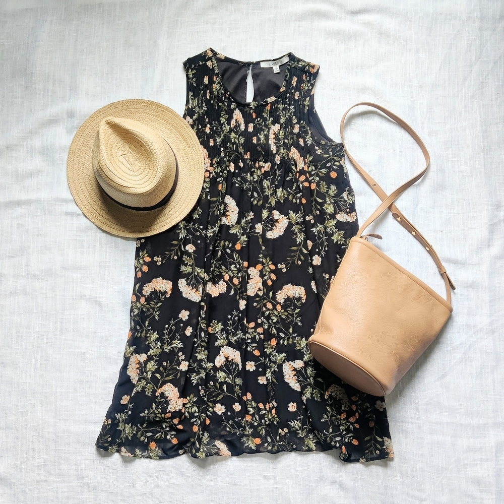 *FEVER* Mini floral black tank dress